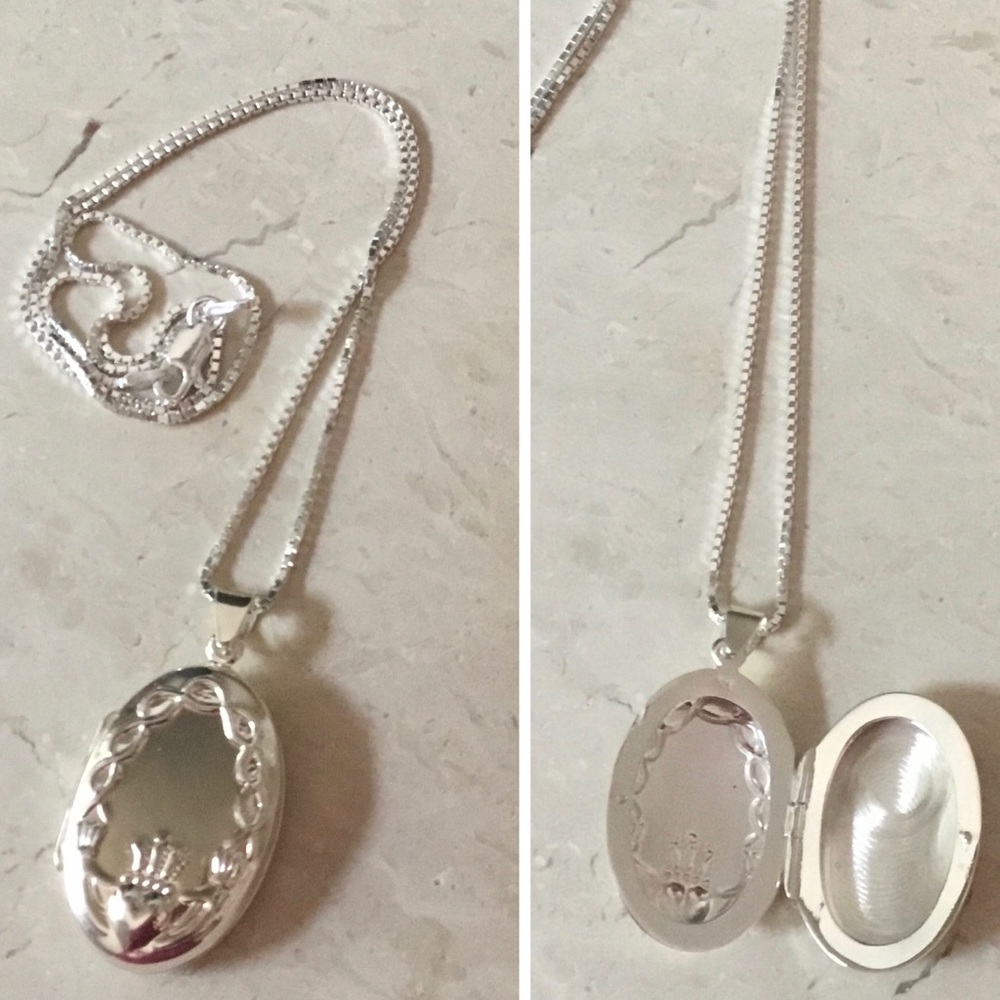 .925 Sterling Silver Claddagh Design Locket Necklace - Picture 15 of 17
